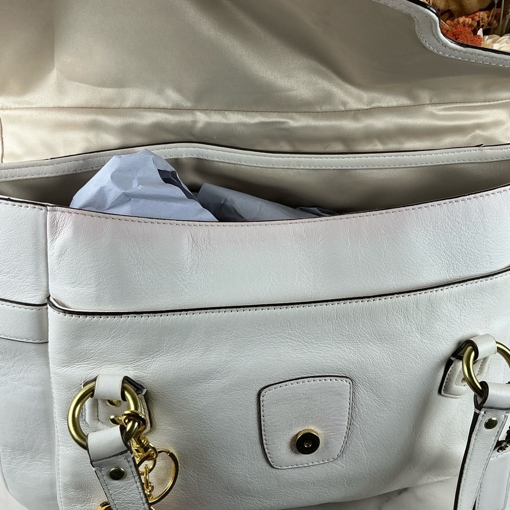 Coach Campbell White Leather Flap Buckle Satchel Bag - Picture 17 of 17